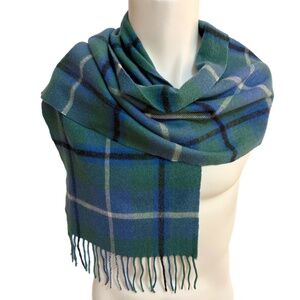 Lochmere Scotland 100% Cashmere Green Douglas Tartan Scarf – 12x62”